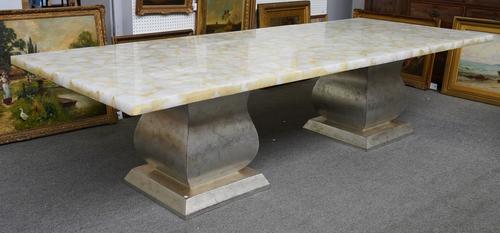 A LARGE QUARTZ AND RESIN RECTANGULAR DINING TABLE