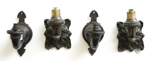 TWO PAIRS OF REGENCY STYLE PATINATED METAL WALL LIGHTS (4)