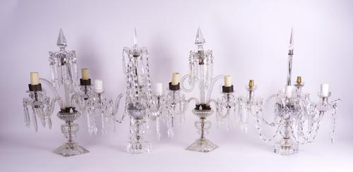 TWO PAIRS OF GLASS LUSTRE CANDELABRA  (4)