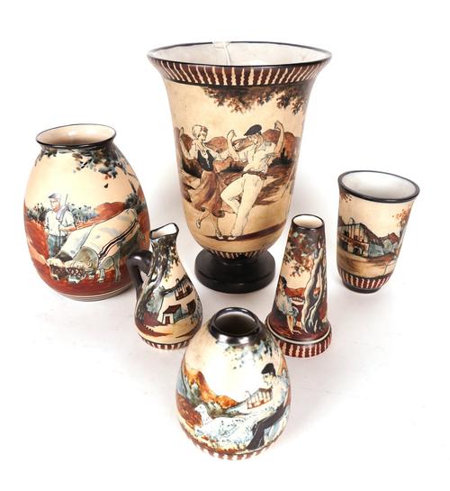 SIX FRENCH CIBOURE POTTERY ITEMS (6)