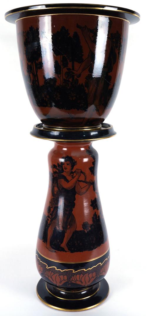 A ROYAL DOULTON MORRISIAN WARE JARDINIERE AND A MATCHING PEDESTAL