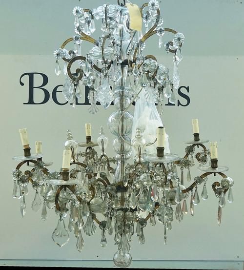 A LARGE ITALIAN CUT-GLASS AND GILT-IRON EIGHT-LIGHT CHANDELIER