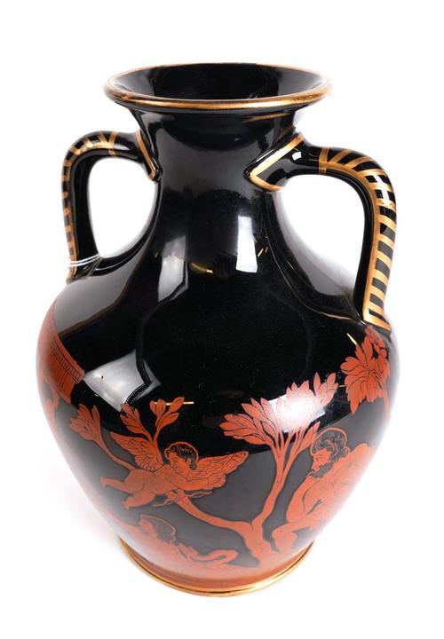 AN ENGLISH BLACK GLAZED AND RED POTTERY PORTLAND VASE, PROBABLY SAMUEL ALCOCK