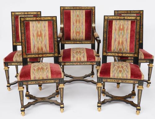 A SET OF FIVE LOUIS XIV STYLE FAUX BOULLE DINING CHAIRS (5)
