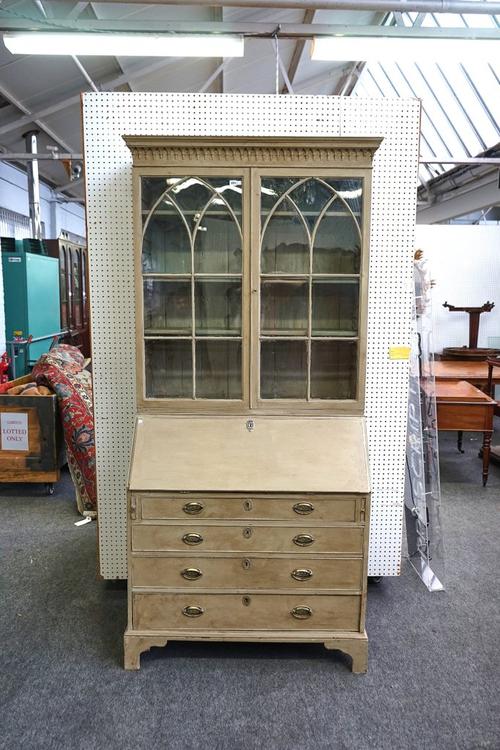 A GEORGE III LATER PAINTED BUREAU BOOKCASE