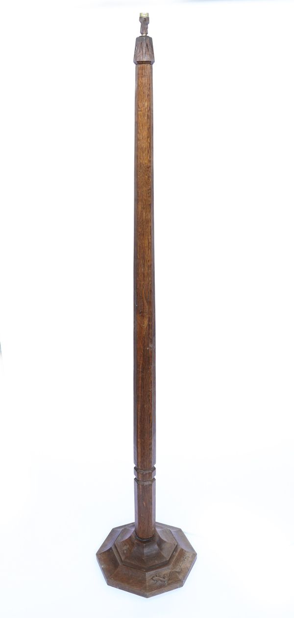 LIZARDMAN (PROBABLY MARTIN DUTTON 1921-2009, HUBY, NORTH YORKSHIRE): AN OAK FLOOR STANDING LAMP