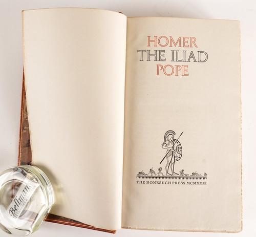 NONESUCH PRESS - HOMER (fl. 9TH- or 8TH-CENTURY B.C.E.). The Iliad, London, 1931, small folio, ornaments, original niger morocco. ONE OF 1,450 COPIES. With Francis Meynell's rare printed note relating to this edition loosely-inserted.