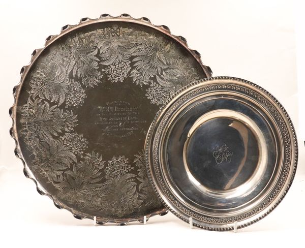 A STERLING DISH AND A PLATED SALVER (2)