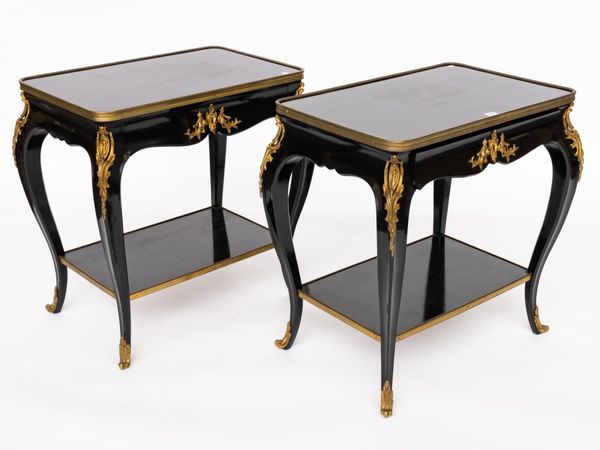 A PAIR OF GILT-METAL MOUNTED EBONISED SINGLE DRAWER SIDE TABLES (2)