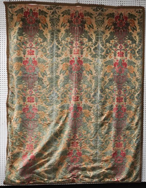 A GREEN AND PINK CISELE VELVET WALL HANGING