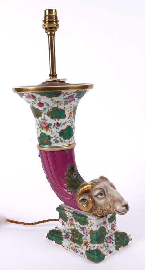 A FRENCH PARIS PORCELAIN RHYTON VASE TABLE LAMP