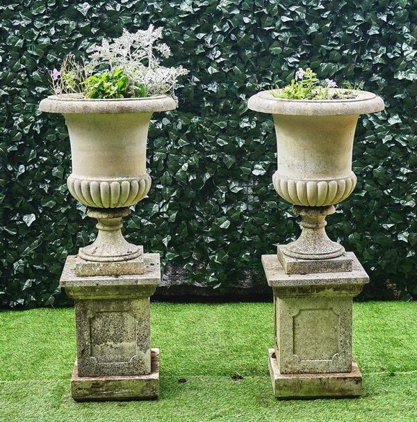 HADDONSTONE; A PAIR OF PRE-CAST JARDINIERES (2)