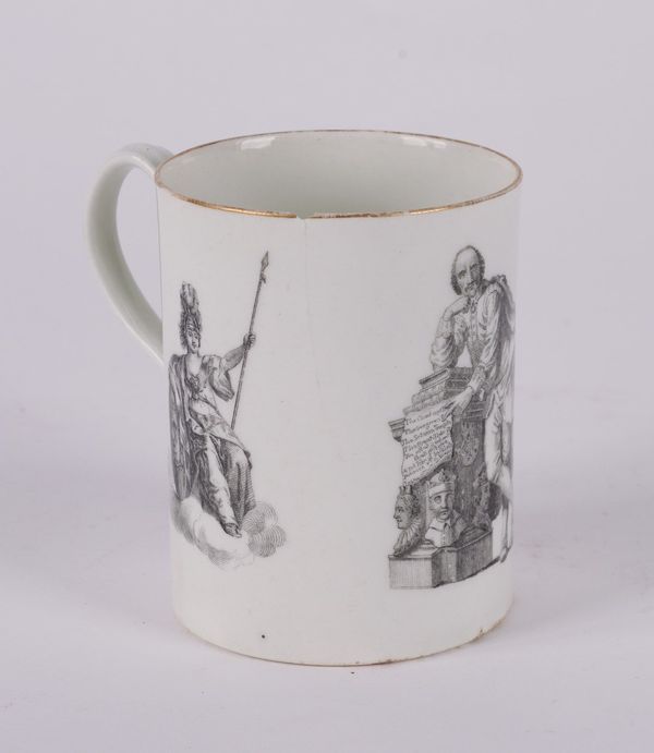 A WORCESTER CYLINDRICAL `SHAKESPEARE' MUG