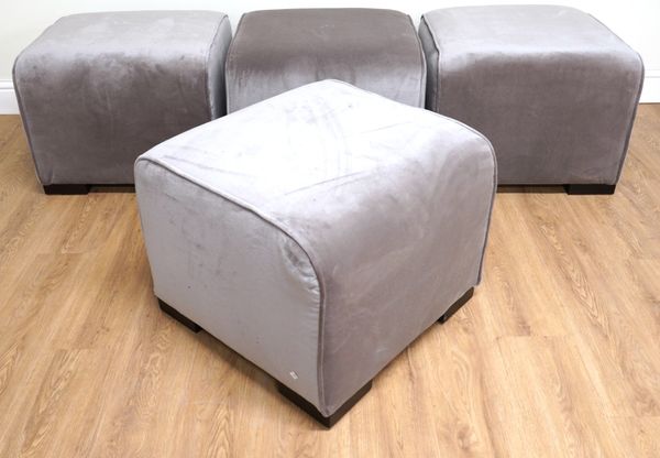 TWO PAIRS OF GREY UPHOLSTERED SQUARE FOOTSTOOLS (4)