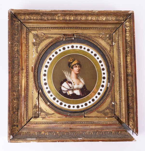 A FRENCH EMPIRE STYLE PARIS PORCELAIN PORTRAIT PLAQUE  PROBABLY DEPICTING JOSEPHINE BONAPART