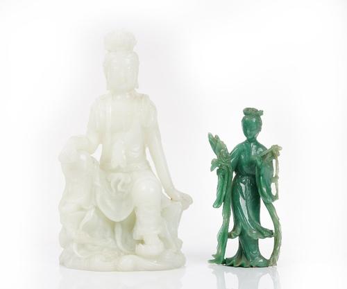 A Chinese moulded glass figure of Guanyin (2)