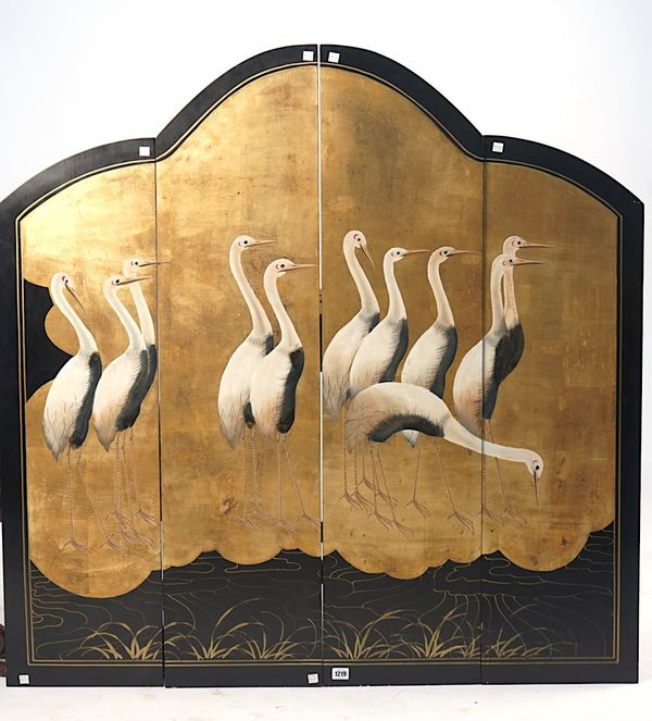 A JAPANESE FOUR- PANEL PAINTED SCREEN