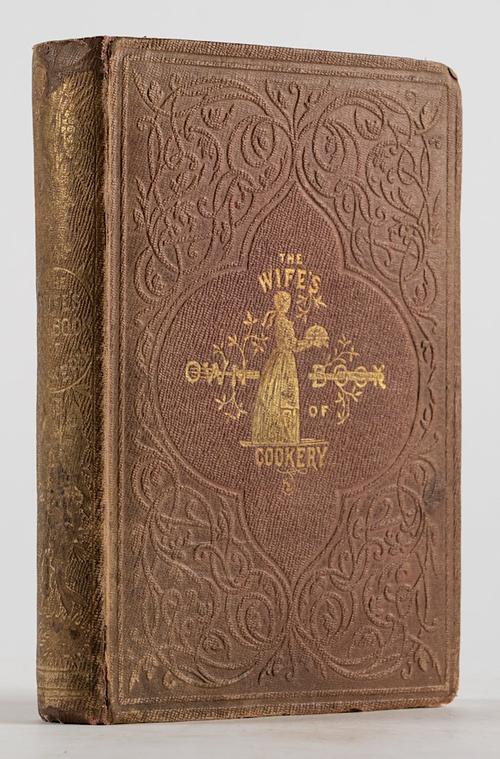 BISHOP, Frederick ([dates unknown]). The Wife's Own Book of Cookery, London, [1856], 8vo, wood-engraved frontispiece, title, folding plate and illustrations, original pictorial cloth gilt. FIRST EDITION.