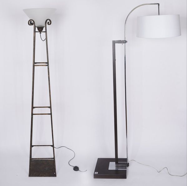 A SIMULATED ROSEWOOD AND CHROME STANDARD LAMP (2)