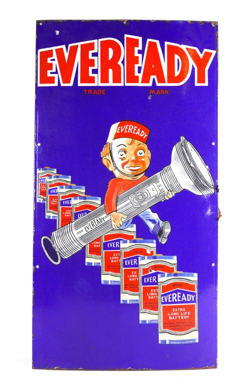 EVEREADY “EXTRA LONG BATTERY LIFE” ENAMEL SIGN