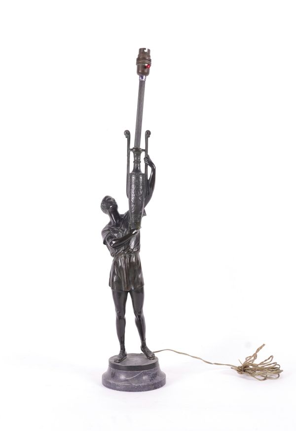 BRUNO ZACH (AUSTRIAN 1891-1935): AN ART DECO BRONZE FIGURAL LAMP BASE