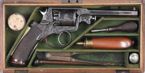 A FIVE SHOT ADAMS DOUBLE ACTION PERCUSSION REVOLVER BY ROBERT ADAMS