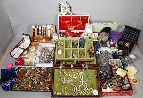 A large collection of mostly modern costume jewellery and watches