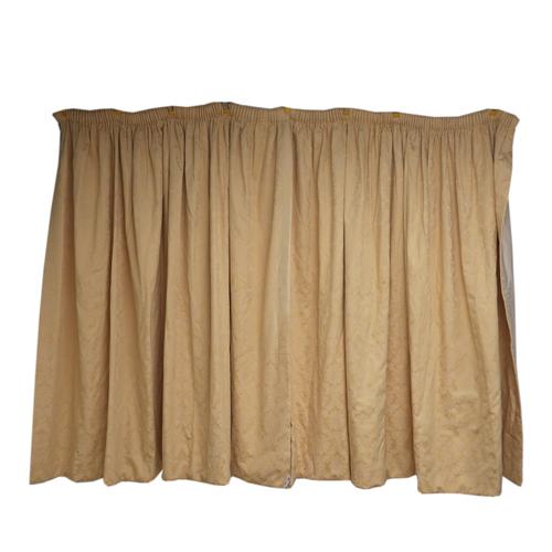 A PAIR OF YELLOW COTTON DAMASK INTERLINED CURTAINS (2)