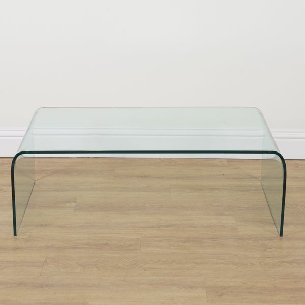 A MODERN CURVED GLASS WATERFALL RECTANGULAR COFFEE TABLE