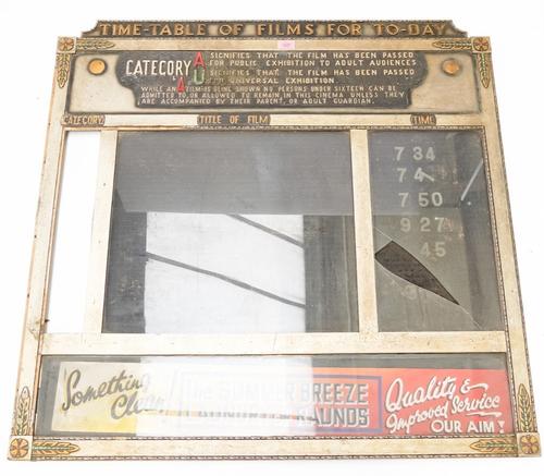 AN EARLY 20TH CENTURY CINEMA BOARD "TIME TABLE OF FILMS FOR TODAY"