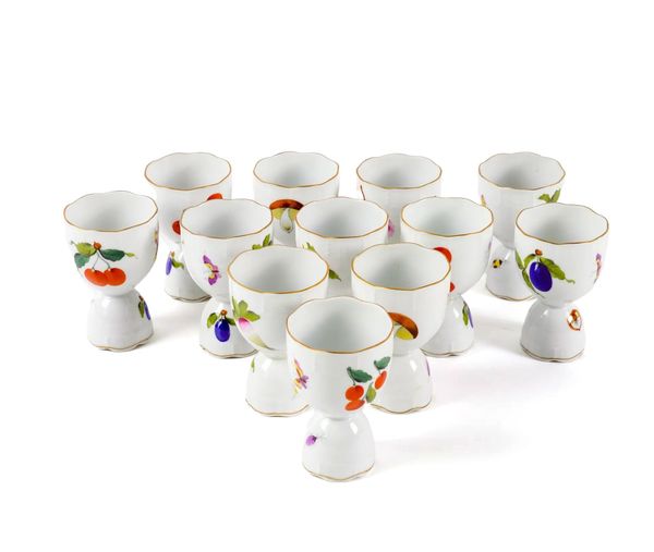 TWELVE HEREND `MARKET GARDEN' PATTERN DOUBLE EGG CUPS (12)