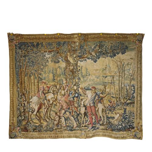 A SIXTEENTH CENTURY STYLE WALL HANGING OR TAPESTRY AFTER THE HUNTS OF MAXIMILIAN SERIES