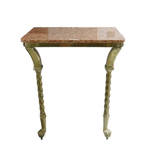 A VICTORIAN MARBLE TOPPED BRASS CONSOLE TABLE