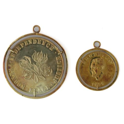 TWO MEDALLIONS COMMEMORATING THE INDEPENDENCE OF RHODESIA 1965