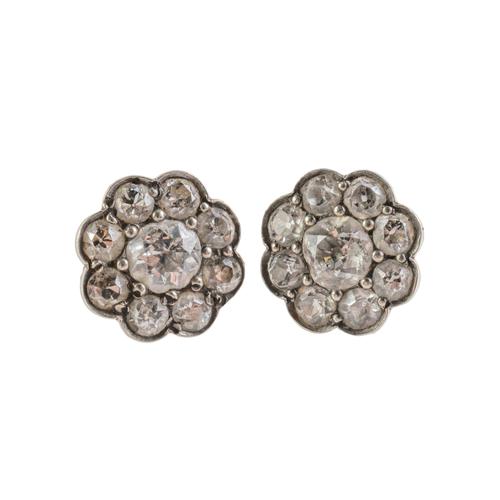 A PAIR OF DIAMOND FLORAL CLUSTER EARRINGS