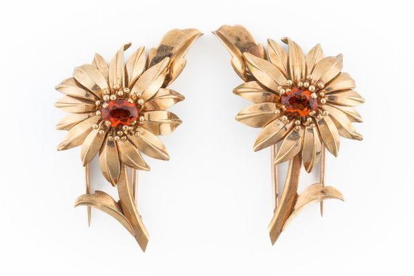 A PAIR OF CARTIER CITRINE FLOWER BROOCHES (2)