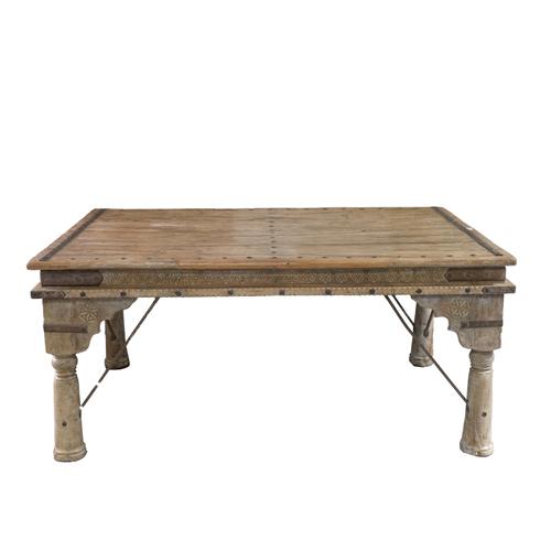 A 19TH CENTURY INDIAN IRON BOUND TEAK CENTRE TABLE