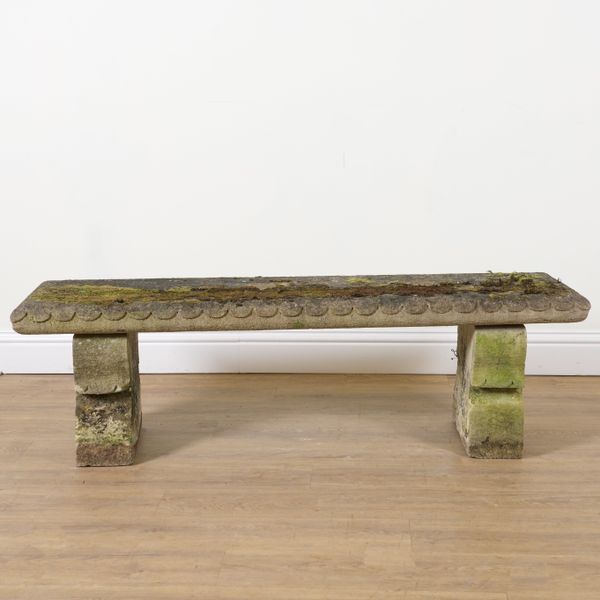 A RECONSTITUTED STONE RECTANGULAR BENCH