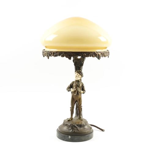 JULIUS SCHMIDT FELLING (GERMAN 1835-1920): AN ART NOUVEAU PATINATED BRONZE AND IVORY TABLE LAMP
