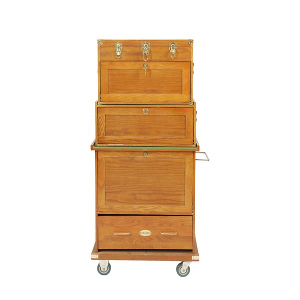 A WOODEN US PRO TOOLS STACKING TOOL CABINET