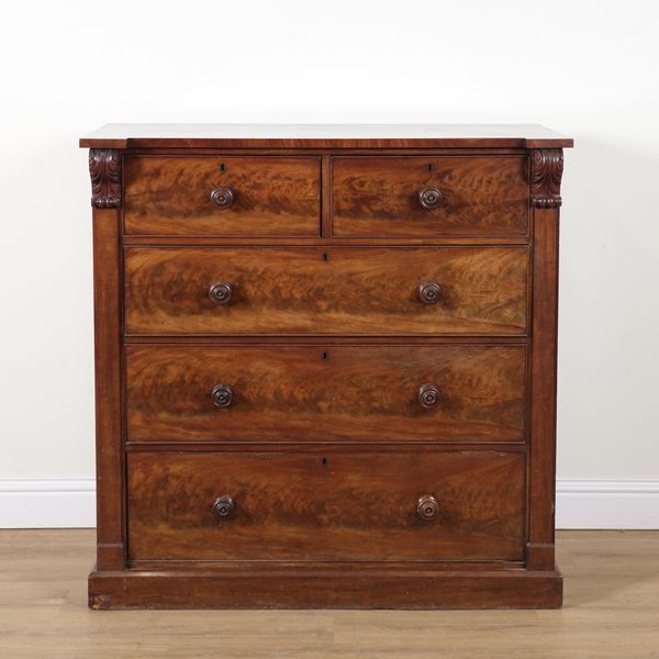 A VICTORIAN MAHOGANY INVERTED BREAKFRONT CHEST OF DRAWERS