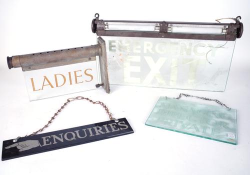 A GROUP OF MID 20TH CENTURY HANGING SIGNS INCLUDING EMERGENCY EXIT
