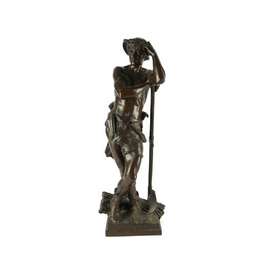 EUGENE MARIOTON (FRENCH, 1845-1925): A PATINATED BRONZE FIGURE OF A MALE LABOURER