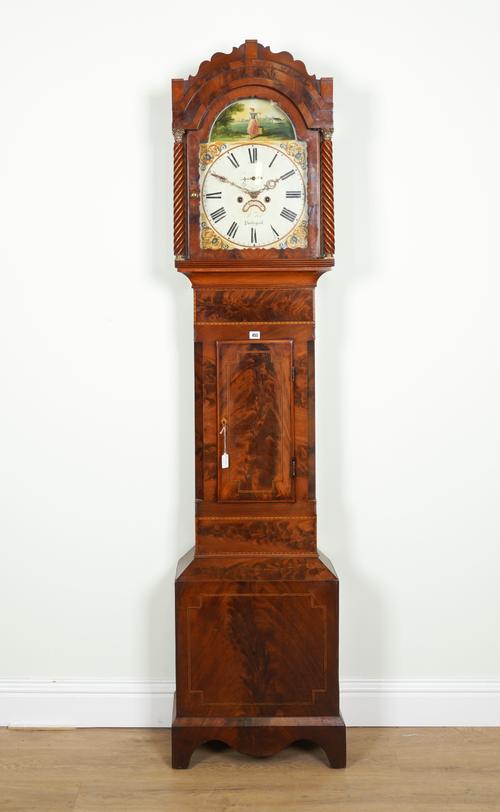 R. FOX, PONTYPOOL: A WELSH VICTORIAN CHEQUER BANDED MAHOGANY 8-DAY LONG CASE CLOCK
