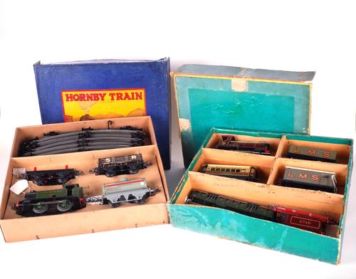HORNBY 0 GAUGE, TWO BOXED SETS, E120 TANK GOODS SET, AND NO.210 TANK GOODS SET
