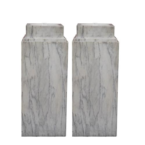 A PAIR OF 20TH CENTURY SOLID MARBLE STEPPED SQUARE PEDESTALS (2)