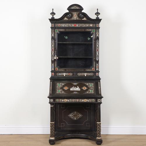 FERDINANDO POGLIANI; A 19TH CENTURY ITALIAN EBONISED STONE INLAID BUREAU CABINET