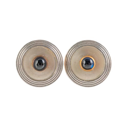 A PAIR OF SAPPHIRE AND MOTHER-OF-PEARL EARRINGS