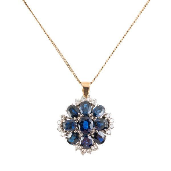 A SAPPHIRE AND DIAMOND PENDANT (2)