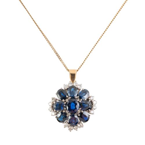 A SAPPHIRE AND DIAMOND PENDANT (2)